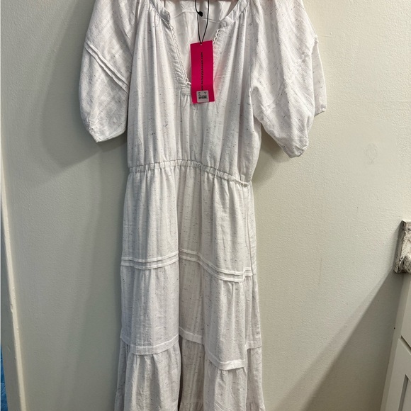 NWT BETSEY JOHNSON Midi Dress Tiered Ruffle Puffed Short Sleeve Cottagecore XL - Picture 5 of 6